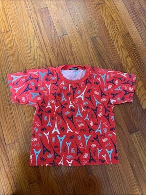 Balenciaga Red Eiffel Tower Print Kids Tee with Blue & White Accents
